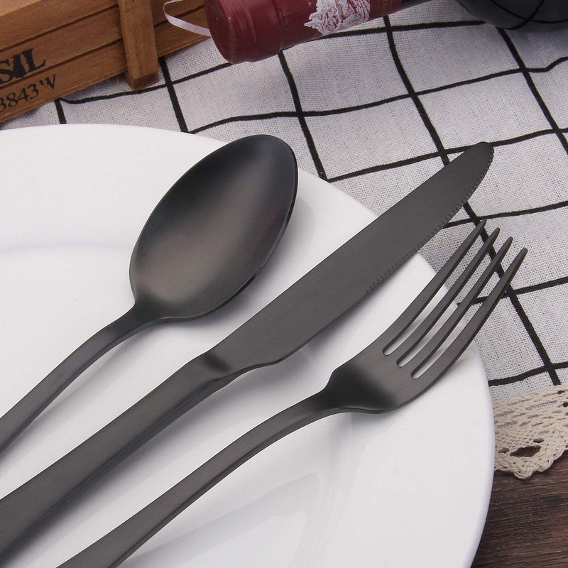 sharecook Matte Black Silverware Set, Satin Finish 20-Piece Stainless Steel Flatware Set,Kitchen Utensil Set Service for 4,Tableware Cutlery Set for Home and Restaurant, Dishwasher Safe - Image 5